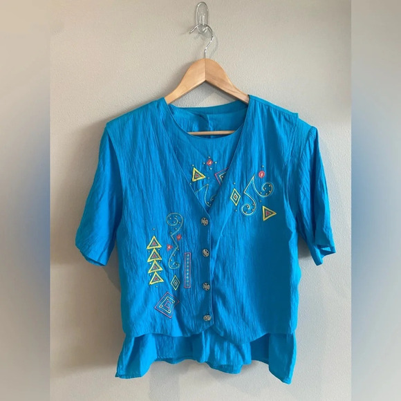 CITY GIRL BY NANCY BOLEN Vintage 80s Turquoise Two Piece Set Made in the USA - Picture 1 of 16